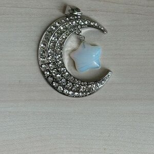 New Silvertone Moon w/ Moonstone Star Pendant